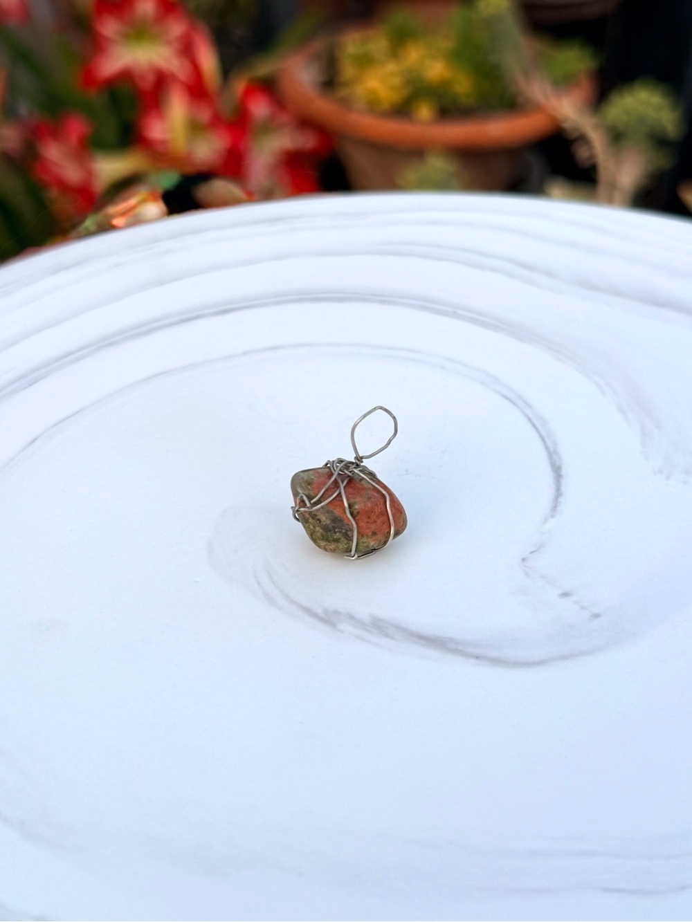 Unakite Natural Gemstone Handcrafted Wire-Wrapped Necklace Pendant - Picture 2 of 3